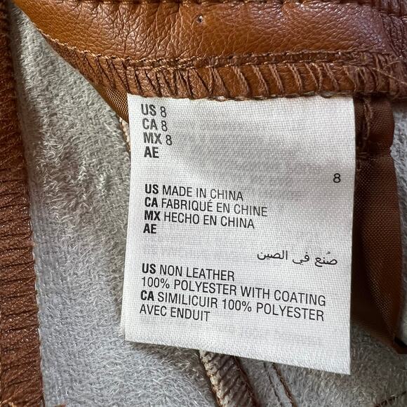 INC International Concepts Pants Womens Size 8 Brown Faux Leather Zip Button - Picture 4 of 8